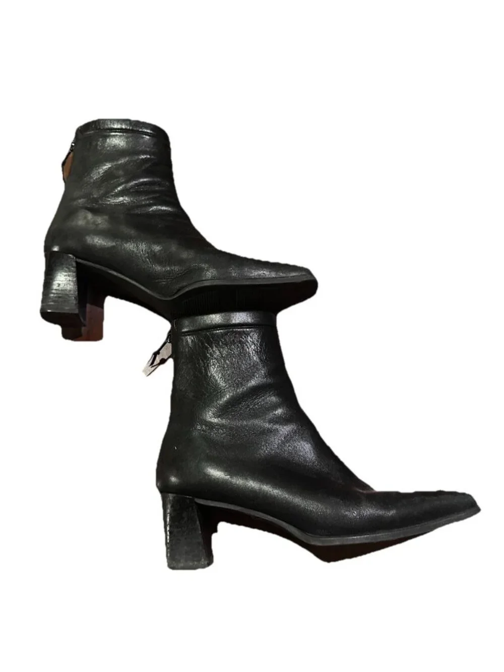 Stuart Weitzman Black Soft Calf Leather Ankle Booties Back Zip Size 8